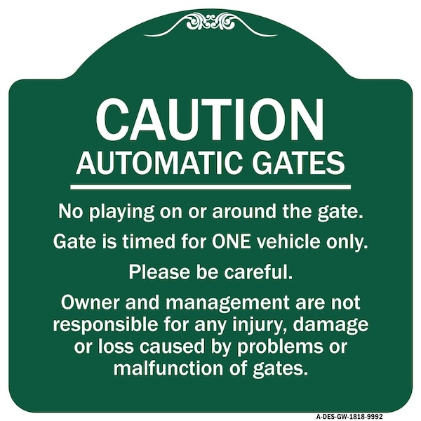 Caution Automatic Gates No Playing Gate Is Timed For One Vehicle Management Not Respo, GW-1818-9992